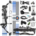 SHARROW Archery Compound Bow Kit 30-55lbs Adjustable Hunting Compound Bow and Arrows Set for Adult and Beginner Outdoor Shooting Archery Set (Right Hand, Black)