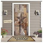 Magnetic Screen Door 38x83in Texas Star Farmhouse Retro Rustic Wooden Grain Brown Door Screen Magnetic Closure Hands-Free Heavy Duty Full Frame Hook&Loop Screen Door Mesh For Sliding Patio Door