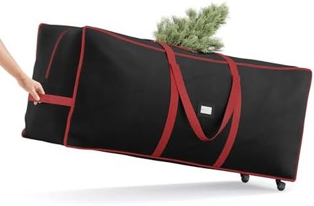 SONGMICS Christmas Tree Storage Bag with 1.6-Inch Wheels, Rolling Storage Bag, up to 7.5 ft, For Disassembled Holiday Tree, Length-Adjustable Handles, 600D Oxford Fabric, Ink Black URXS004B02