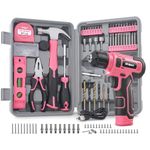 Hi-Spec 8V Cordless Drill Set & Tool Kit for Women – Ladies Complete Rechargeable Electric Power Drill Driver with Starter Tools, Compact Hand Toolbox, Pink, Ideal for Home Projects