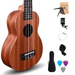 Kadence UKW03SC Wanderer 21" Acoustic Ukulele | Mahogany Wood | Super Combo - Comes with Picks, Tuner, Capo, Bag, Strap and String Set | Includes Learning Course | Brown