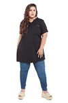 CUPID Women's Cotton Plus Size Plain Half Sleeves Long Top for Summer and Semi Summers with One Side Pocket for Ladies Solid T Shirt_Black_7XL