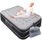 EZ INFLATE Dual Pump Technology Air Mattress With Built In Pump, Luxury Size Airbed, Inflatable Mattress For Home Camping Travel, Blow Up Bed, Queen Black & Grey