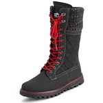 Polar Womens Faux Fur Warm Thermal Waterproof Outdoor Walking Snow Winter Rubber Sole Calf Boots, Black/Red, 8