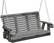 Poly Lumber Wood 5FT Cupholders Porch Swing Amish Craftsmandship Made in USA HDPE with No wood fibers 1000 lbs Limit. Stainless Steel hardware.Signature Rollback for Patio Outdoor Backyard Garden Park