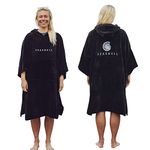 SEASHELL Towelling Robe - Hooded Poncho Towel Changing Robe - Organic Cotton (340gsm) Mid Sleeve - Swimming - Water - Sports