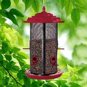 North States Nature's Yard Crimson Extra-Large Twin Bird Feeder: Easy Fill. Squirrel Proof Hanging Cable Included. Two Chambers, Extra Large, 8.5 Pound Seed Capacity (9.75 x 9.75 x 16.25, Red), (1858)
