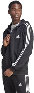 adidas Sportswear Essentials Fleece 3-Stripes Full-Zip Men's Hoodie, Black, Large