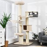 Tangkula Large Cat Tree, Multi-Level Tall Cat Tower with Sisal Scratching Posts, Hammocks, Hanging Basket, Cat Condo and Removable Washable Cushions, Modern Wood Cat Tree for Indoor Cats Large Adult