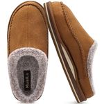 KuaiLu Mens Momery Foam Clog Slippers Comfy Handmade Stitch Microsuede Slip-on House Shoes With Arch Support Warm Faux Fur Lined Rubber Sole Indoor Outdoor Khaki Size 11