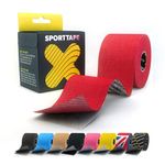 SPORTTAPE Extra Sticky Kinesiology Tape, 5cm x 5m - Red | Hypoallergenic, Waterproof K Tape | Physio, Medical Sports Tape for Muscle Injury, Support | Uncut - Single Roll