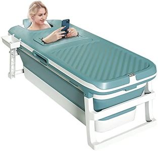 Portable Bathtub for Adult Foldable, 52 inch Collapsible Folding Soaking Tub, Ice Hot Bath Spa Tub with LED Display, Freestanding Bathtubs with Storage Basket and Lid (Blue and White, 52 inch)