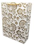 Arrow Paper Products Mandaram Gold Design Gift Bags for Gifting, Weddings, Birthday, Holiday Presents (20.32 x 7.62 x 27.94 cm) Pack of 80