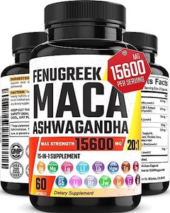 Ashwagandha 8000mg Maca Root 4000mg Fenugreek 1500mg Supplement with Tongkat Ali Ginseng - Support Stress, Mood & Thyroid Health - Ashwagandha Capsules Maca Pills Fenugreek Caps