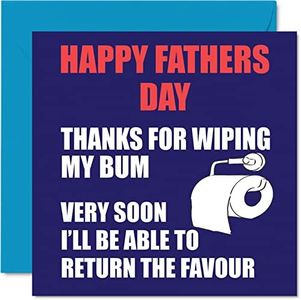 Funny Fathers Day Cards for Dad - Bum Wipe - Joke Happy Fathers Day Card for Dad from Son Daughter, Father Banter Birthday Gifts, 145mm x 145mm Father's Day Greeting Cards for Daddy Papa