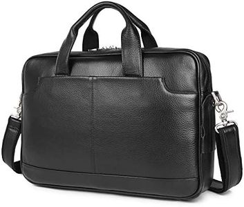 Augus Genuine Full Grain Leather Laptop Briefcase for Men 15.6 Inch Laptop Bag Messenger Tote Bags With YKK Zipper Black