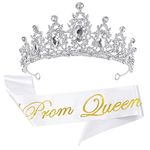 2Pcs Prom Queen Sash and Tiara Set, Tiara Crystal Rhinestones Bridal Crowns for women, Silver Crown with Comb for Little Girls Birthday and Wedding School Graduate Party Accessories, Crystal, Crystal