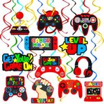 umoni Video Game Birthday Hanging Swirls Red Video Game Party Decorations 20Pcs Game On Ceiling Streamers Gaming Birthday Party Hanging Decorations or Level Up Birthday Baby Shower Supplies