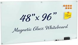 Magnetic Glass Whiteboard for Wall, 96" x 48" (8' x 4'), White Frameless Dry Erase Board for Home Office, Planning, Set of 8 Strong Magnets