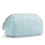 BAGSMART Makeup Bag Travel Cosmetic Bag, Puffy Padded Make Up Bags for Women Large Capacity Makeup Organizer Case, Wide-Open Pouch Purse Travel Essentials Toiletries Accessories Brushes, Light Blue