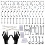 94PCS Septum Piercing Kit for All Body, Belly Button Piercing Kit with Piercing Jewelry Clamps Tools and Piercing Needles(14G 16G) for Nose Septum Studs Tongue Earrings Lip Rings