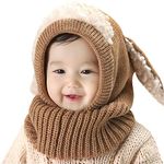 Panlom Winter Kids Hat Hooded Scarf Set Balaclava Earflap Hood Scarves Toddlers Snood Beanie Caps for Baby Girls Boys, Khaki, One Size