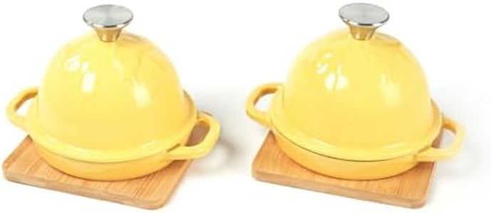 HAWOK Enameled Cast Iron Garlic Roaster with Bamboo Tray, 5-Inch, BBQ Grill Garlic Baker, Mini Cocotte, Set of 2, Yellow