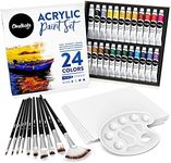 Chalkola Acrylic Paint Set for Adults, Kids & Artists - 40 Piece Acrylic Painting Supplies Kit, with 24 Acrylic Paints (22ml), 10 Painting Brushes, 5 Canvas for Acrylic Painting (8x10) & 1 Palette