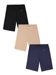 TWIN BIRDS Cotton Stretchable Solid Coloured Skinny Fit Knee Length Yoga/Cycling/Sports Shorts for Girls - (Color : Carbon Black + Natural Skin Beige + Navy Blue Classic, M)