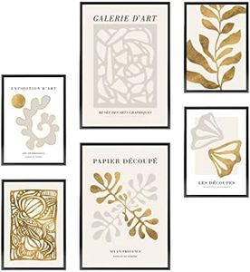 Heimlich® Tableau Décoration Murale - SANS Cadres -Set de Poster Premium pour la Maison, Bureau, Salon, Chambre, Cuisine 2 x A3 & 4 x A4-30x42 & 21x30 | » Abstrait Matisse Gold «