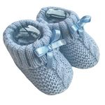 Nursery Time Baby Boys Girls 1 Pair Knitted Booties Soft Newborn Knitted Booties with Bow 116-354 (Blue)