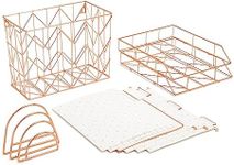 U Brands Desktop Fashion Filing Set, Desktop Organizer, Wire Metal, Rose Gold, 10 Pieces