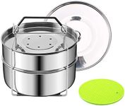 HapWay Stackable Steamer Insert Pans with Upgraded Silicon Handle Sling and Insulation Mat - Compatible with 5/6/8 qt Instant Pot, Pressure Cooker