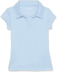 Nautica Girls' School Uniform Short Sleeve Performance Polo, Light Blue