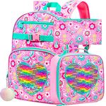 3PCS Butterfly Backpack, 16" Cute Sequins Kids Bookbag for Girls with Lunch Box, Elementary Preschool Kindergarten School Bag Set - Pink