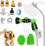 Dog Wash Hose Attachment,8 Way Dog Shower Attachment with Metal 3-Way Shower Diverter, Pup Jet Dog Wash with 2 type Dog Bath Brush & 78inch Long Hose, Dog Wash Sprayer for Washing Cars & Pets(Green)