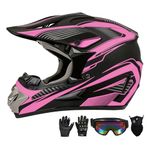 Motocross Helmet,Youth Kids Trend Full Face Helmet,ATV Motorcycle Helmet,Dirt Bike Downhill Off-Road Mountain Bike Helmet,DOT Certified,4-Piece Set(Medium, Pink)