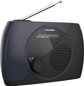 Thomson Radio Portable FM, Tuner Analogique, Secteur ou Piles - Poste Compact pour Écoute en Tous Lieux, Couleur Bleu/Noir - RT350