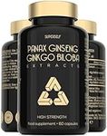 Panax Ginseng Capsules High Strength - 6000mg Korean Red Ginseng and Ginkgo Biloba - Natural Supplements for Men & Women - Premium Ginseng Root Standardised 20% Ginsenosides - 60 Tablets - UK Made