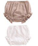 HASAKI 2Pcs Toddler Diaper Cover - Newborn Baby Girls Boys Kids Linen Bloomer Shorts (70（3-9Months）, Khaki+White)