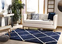 ZESPER Geometric traditional Shaggy Carpet (Blue N Ivory, Polyester & Polyester Blend, 3 x 5)