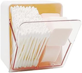 Boîtes de Holder QTip pour boules de coton, écouvillons, ronds, fil dentaire, boîte de récipient distributeur avec 2 compartiments, organisateur de rangement pour comptoir de salle de bain, blanc