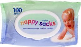 Polylina - Nappy Bags, 100 Tie Handle Disposable Sacks for Nappies & Wipes, Peach, Odour Neutralising