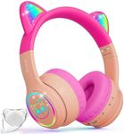 IFECCO Wireless Kids Headphones with Microphone,Cute Light Up Cat Ear Children Girls Bluetooth Headphones Volume-limiting for for School Travel