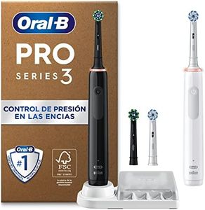 Oral-B Pro 3 3900N Cepillos de Dientes Eléctricos (Pack de 2) con Mango Recargable y 2 Cabezales de Recambio, Diseñado por Braun, Regalos Orginales - Negro y Blanco
