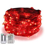 BOLWEO 5M/16.4Ft 50LEDs Battery Operated LED String Lights,Remote/Dimmable/Timer,Waterproof Copper Wire Fairy Lights for Indoor Outdoor Party Wedding Christmas Halloween Valentines Day Decoration ,Red