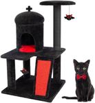 KAMABOKO Gothic Cat Tree, 36.5in Black Cat Tower with Coffin Bed, Big Tall Cat Condo with Sisal Scratching Posts, Scratching Ramp and Comfort Basket for Indoor Cats