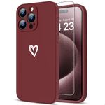 LUHOURI for iPhone 14 Pro Max Case with Screen Protector - Wireless Charging Compatible - Enhanced Camera Cover - Protective Silicone Phone Case with Cute Heart Design for Women 6.7" - Wine Red