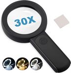 Magnifying Glass with Light, 30X High Magnification, Handheld and Lightweight, 18 LED Lights, for Reading, Jewelers, Coins, Stamps, Hobbies and Crafts