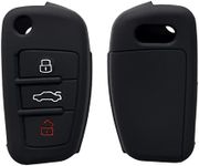 kwmobile Key Cover Compatible with Audi 3 Button Flip Key - Soft Silicone Car Key Fob Holder Protector Case - Black